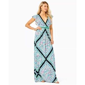 Lilly Pulitzer Roselle Flounce Sleeve Maxi Dress large